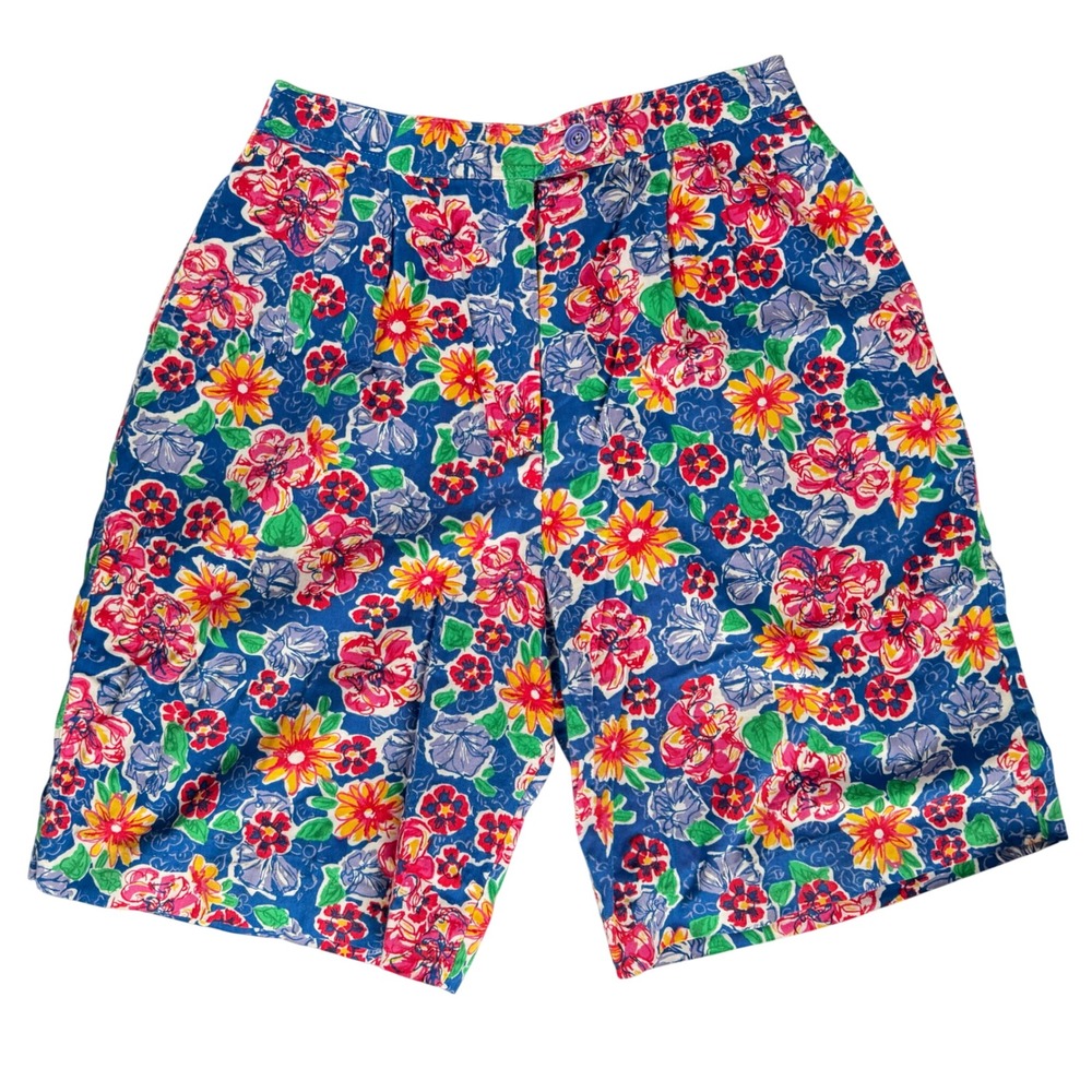 90s Floral High Waist Bermuda Shorts Women's 10 Cottagecore Coastal Grandma Chic